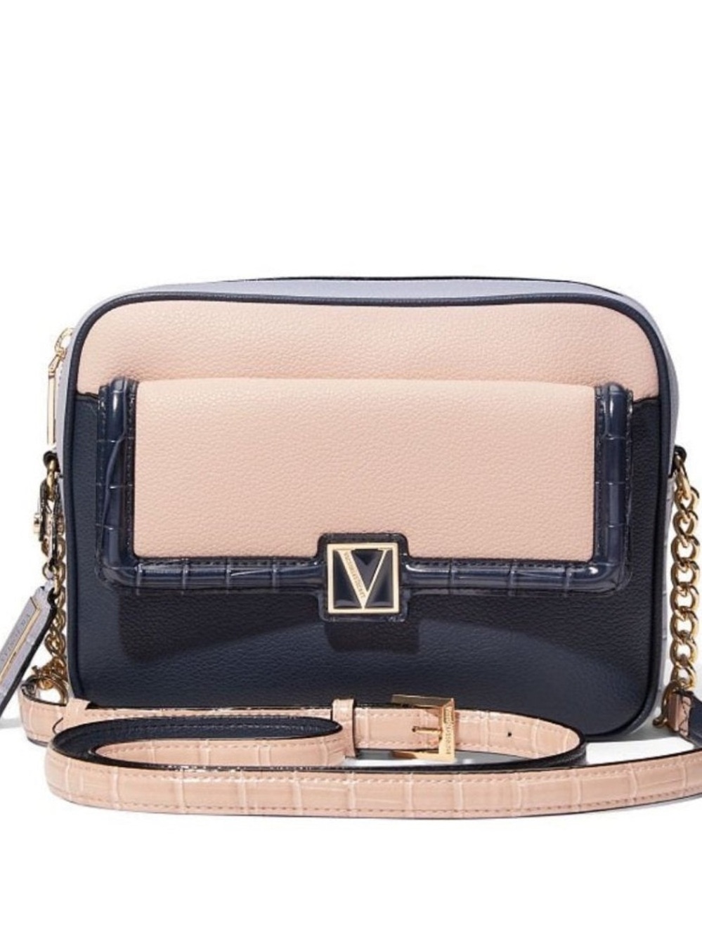 Victoria's Secret Navy and Blush Croc-Trim Crossbody